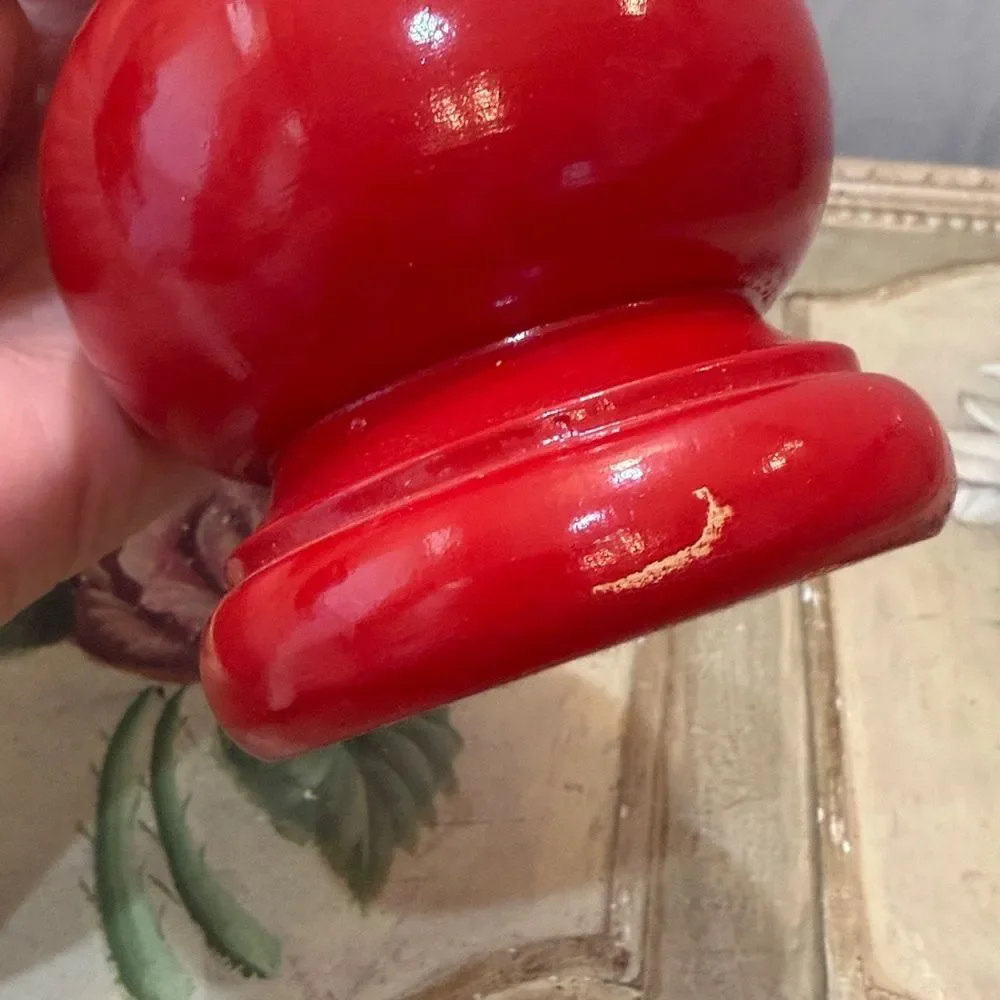 Vintage 70s Red Wooden Turned Sculptural Candle Holder Bobbin Bulbous MCM